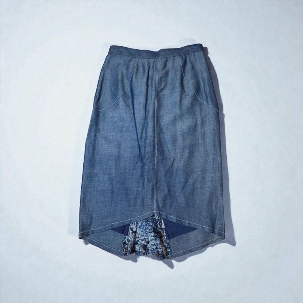 LAVANTINO Blue Denim Midi Skirt with White Stitching Size 12 - Picture 2 of 7